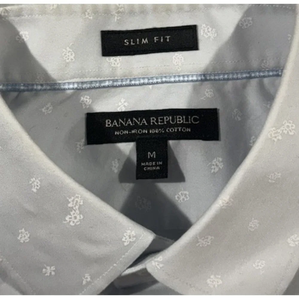 Banana Republic Dress Shirt Mens Medium Light Blue Micro Geometric Slim Fit